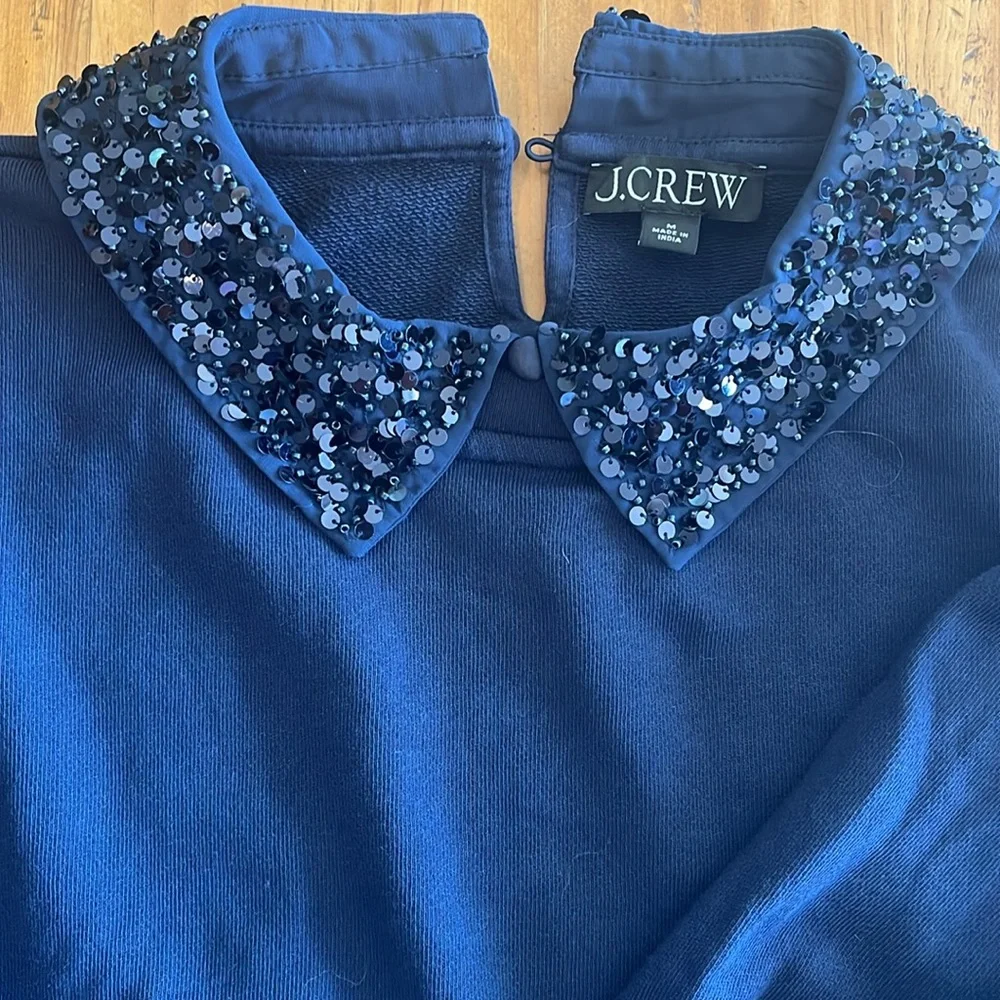 J Crew navy sequin collar sweatshirt M worn once - Picture 2 of 2
